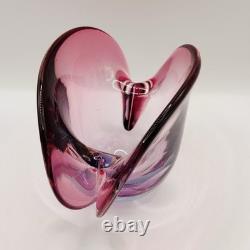 Vintage Murano Glass Clam Shell Bowl vase Dual Base 2x Positions Pink Italy MCM