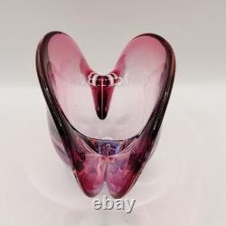 Vintage Murano Glass Clam Shell Bowl vase Dual Base 2x Positions Pink Italy MCM