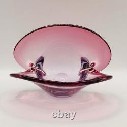 Vintage Murano Glass Clam Shell Bowl vase Dual Base 2x Positions Pink Italy MCM