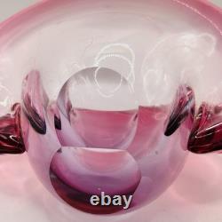 Vintage Murano Glass Clam Shell Bowl vase Dual Base 2x Positions Pink Italy MCM