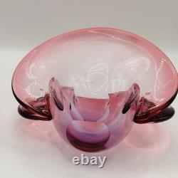 Vintage Murano Glass Clam Shell Bowl vase Dual Base 2x Positions Pink Italy MCM