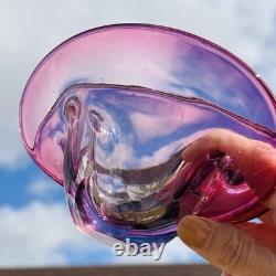 Vintage Murano Glass Clam Shell Bowl vase Dual Base 2x Positions Pink Italy MCM