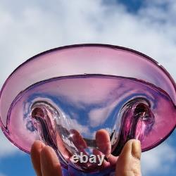 Vintage Murano Glass Clam Shell Bowl vase Dual Base 2x Positions Pink Italy MCM