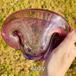 Vintage Murano Glass Clam Shell Bowl vase Dual Base 2x Positions Pink Italy MCM