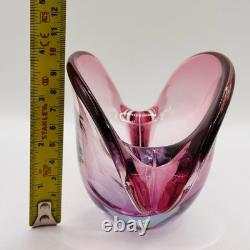 Vintage Murano Glass Clam Shell Bowl vase Dual Base 2x Positions Pink Italy MCM