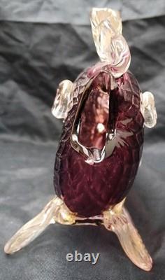 Vintage Murano Glass Fish Sculpture Purple/Pink With Gold Flecks, 8in x 7in High