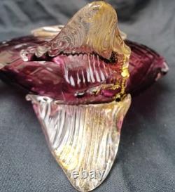 Vintage Murano Glass Fish Sculpture Purple/Pink With Gold Flecks, 8in x 7in High