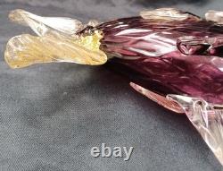 Vintage Murano Glass Fish Sculpture Purple/Pink With Gold Flecks, 8in x 7in High