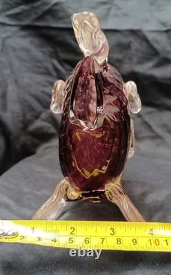 Vintage Murano Glass Fish Sculpture Purple/Pink With Gold Flecks, 8in x 7in High