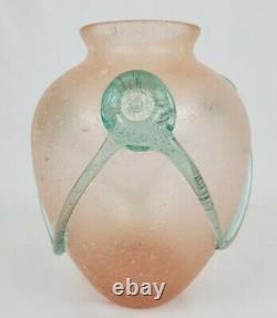 Vintage Murano Glass Scavo Applied Vine Vase Hand Blown Italy 6.5 Tall
