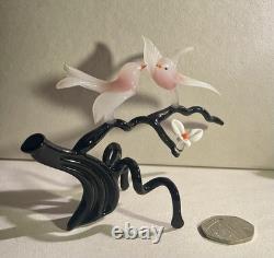 Vintage Murano Glass Two Birds On Flower Branch Pink Opaline Figurine