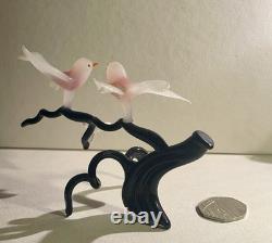 Vintage Murano Glass Two Birds On Flower Branch Pink Opaline Figurine