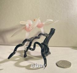 Vintage Murano Glass Two Birds On Flower Branch Pink Opaline Figurine