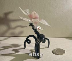 Vintage Murano Glass Two Birds On Flower Branch Pink Opaline Figurine