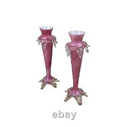 Vintage Murano Glass Vases Light Pink Thin Pair x 2 Art Deco Decorative