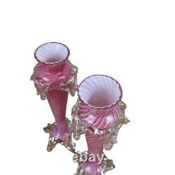 Vintage Murano Glass Vases Light Pink Thin Pair x 2 Art Deco Decorative