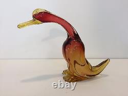 Vintage Murano Italian Art Glass Pink & Amber Duck, 7 Tall x 9 Deep x 3 Wide