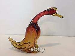 Vintage Murano Italian Art Glass Pink & Amber Duck, 7 Tall x 9 Deep x 3 Wide