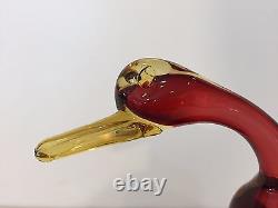 Vintage Murano Italian Art Glass Pink & Amber Duck, 7 Tall x 9 Deep x 3 Wide