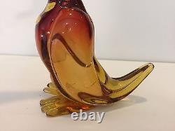 Vintage Murano Italian Art Glass Pink & Amber Duck, 7 Tall x 9 Deep x 3 Wide