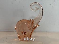 Vintage Murano Italian Livio Seguso Signed Pink Art Glass Elephant Figurine