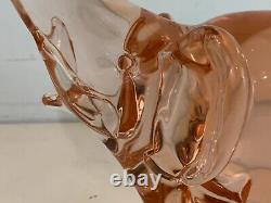 Vintage Murano Italian Livio Seguso Signed Pink Art Glass Elephant Figurine