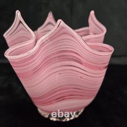 Vintage Murano Italy Venetian Art Glass Hankerchief Vase Pink 4.75 Tall Signed