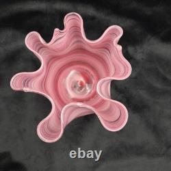 Vintage Murano Italy Venetian Art Glass Hankerchief Vase Pink 4.75 Tall Signed
