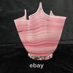 Vintage Murano Italy Venetian Art Glass Hankerchief Vase Pink 4.75 Tall Signed