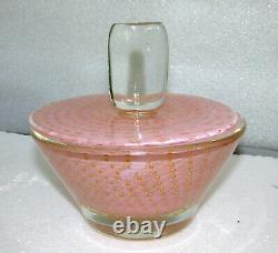 Vintage Murano Large Dresser Jar Pink Controlled Bubbles / Gold Inclusions