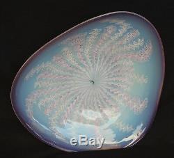 Vintage Murano Large Venetian Latticino Purple & Pink Art Glass Dish Bowl