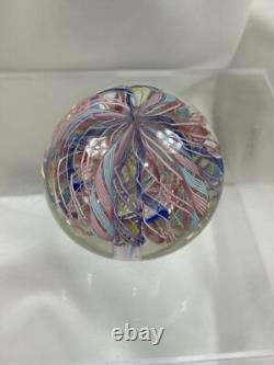 Vintage Murano Latticino Zanfirico Paperweight Art Glass Pink White Blue