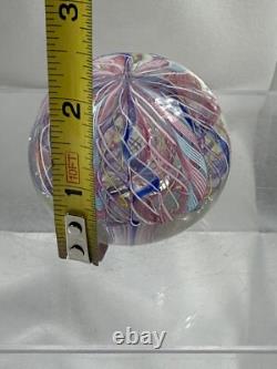 Vintage Murano Latticino Zanfirico Paperweight Art Glass Pink White Blue
