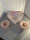 Vintage Murano Lavorazione Pink Heart Shaped Candle Holder Bowl Set Art Glass