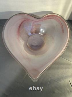 Vintage Murano Lavorazione Pink Heart Shaped Candle Holder Bowl Set Art Glass