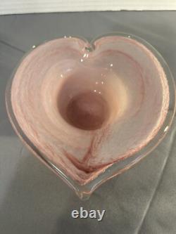Vintage Murano Lavorazione Pink Heart Shaped Candle Holder Bowl Set Art Glass