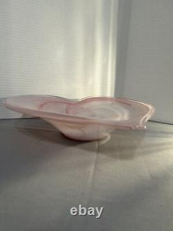 Vintage Murano Lavorazione Pink Heart Shaped Candle Holder Bowl Set Art Glass