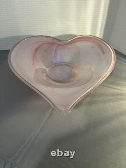 Vintage Murano Lavorazione Pink Heart Shaped Candle Holder Bowl Set Art Glass