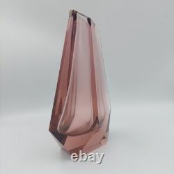 Vintage Murano Mandruzzato Faceted Sommerso Italy Pink Art Glass Vase