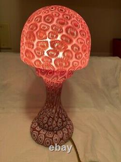 Vintage Murano Millefiori Lamp Murano Italian Art Glass PInk Mushroom 14 inches