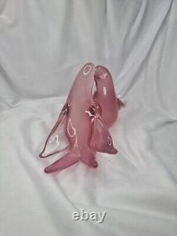 Vintage Murano Oball Pink Alabastro Art Glass Dove Love Birds