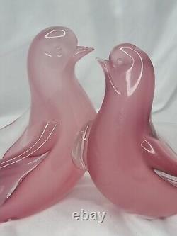 Vintage Murano Oball Pink Alabastro Art Glass Dove Love Birds
