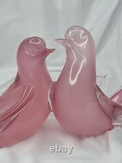 Vintage Murano Oball Pink Alabastro Art Glass Dove Love Birds