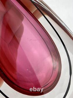 Vintage Murano Oball Sommerso Fishtail Vase L Onesto Pink Black Ribbon Art Glass