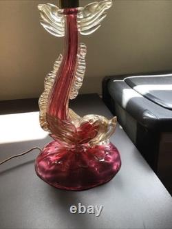 Vintage Murano Pink And Gold Glass Dolphin Lamp Base