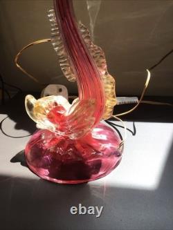 Vintage Murano Pink And Gold Glass Dolphin Lamp Base