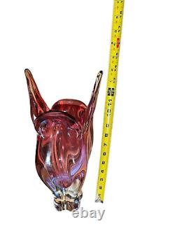 Vintage Murano Pink Art Glass Abstract Vase 14 Tall