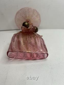 Vintage Murano Pink Art Glass Card Holder Vase Gold Aventurine Venetian Glass