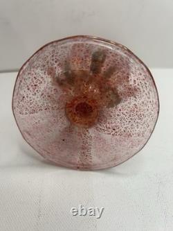 Vintage Murano Pink Art Glass Card Holder Vase Gold Aventurine Venetian Glass