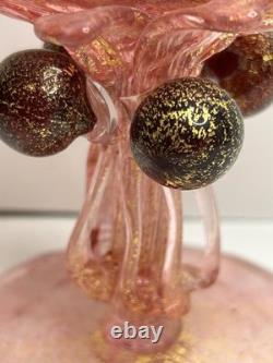 Vintage Murano Pink Art Glass Card Holder Vase Gold Aventurine Venetian Glass